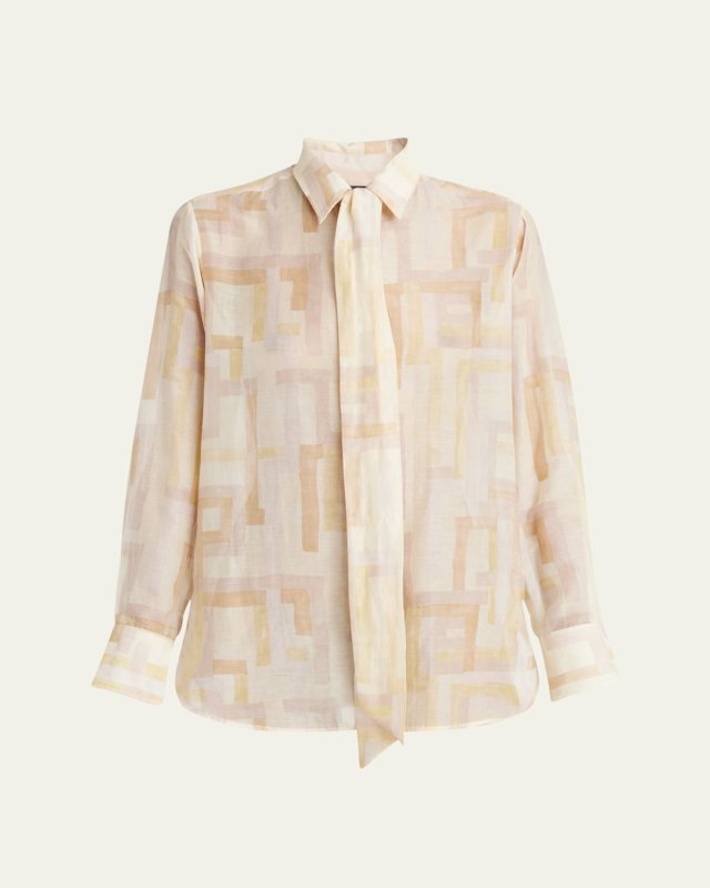 Printed Detachable Tie Blouse
